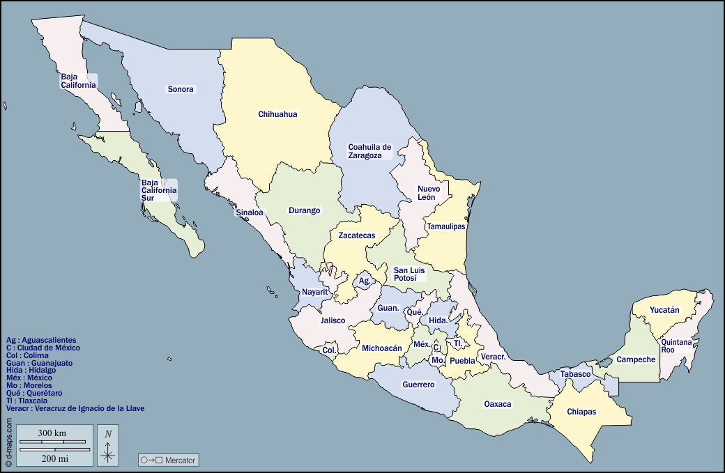 México: Mapa gratuito, mapa mudo gratuito, mapa en blanco gratuito ...