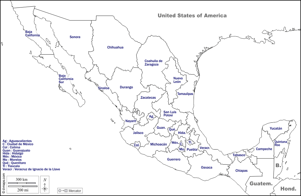 México: Mapa gratuito, mapa mudo gratuito, mapa en blanco gratuito ...