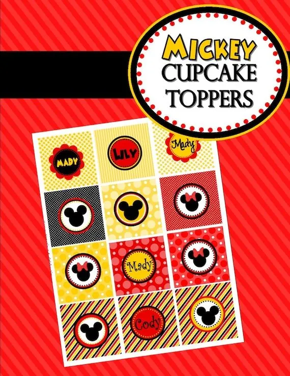 Mickey Inspired Party Printables CUPCAKE TOPPERS by KROWNKREATIONS