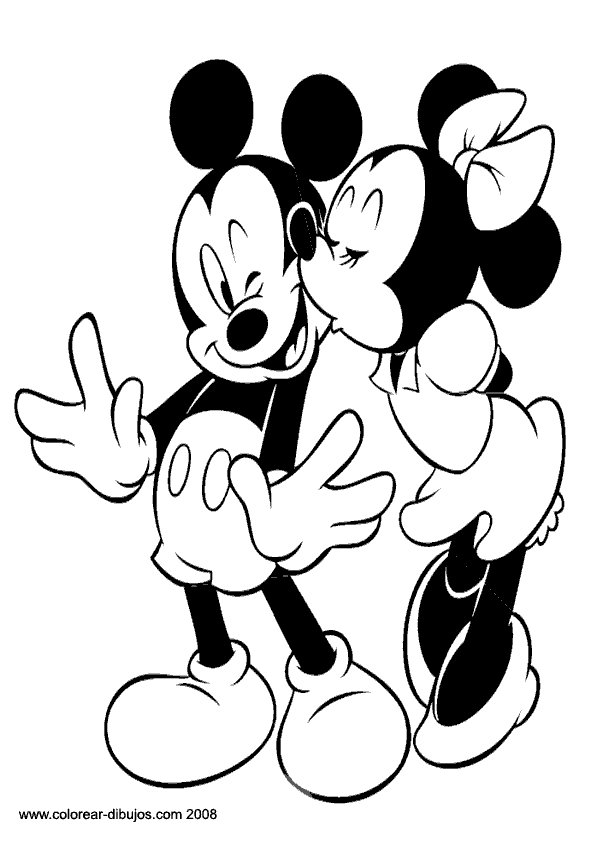 Mickey y Minnie besandose para colorear - Imagui