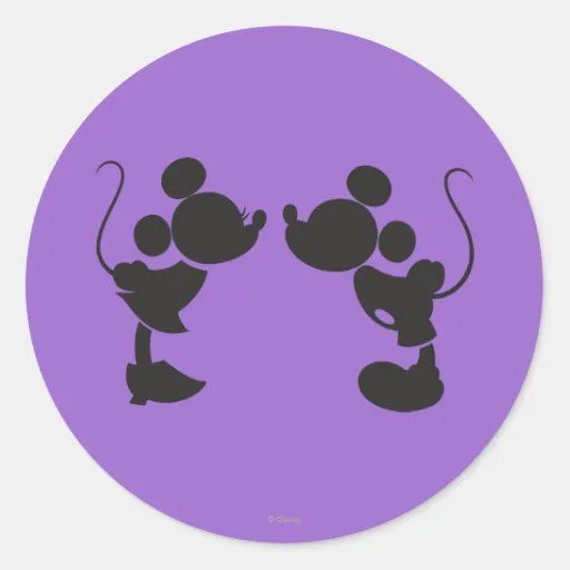 Mickey Mouse & Minnie Silhouette Round Stickers from Zazzle.