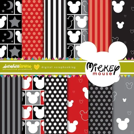 Mickey Mouse Black and Grey Digital Paper Pack by SunshineLemons