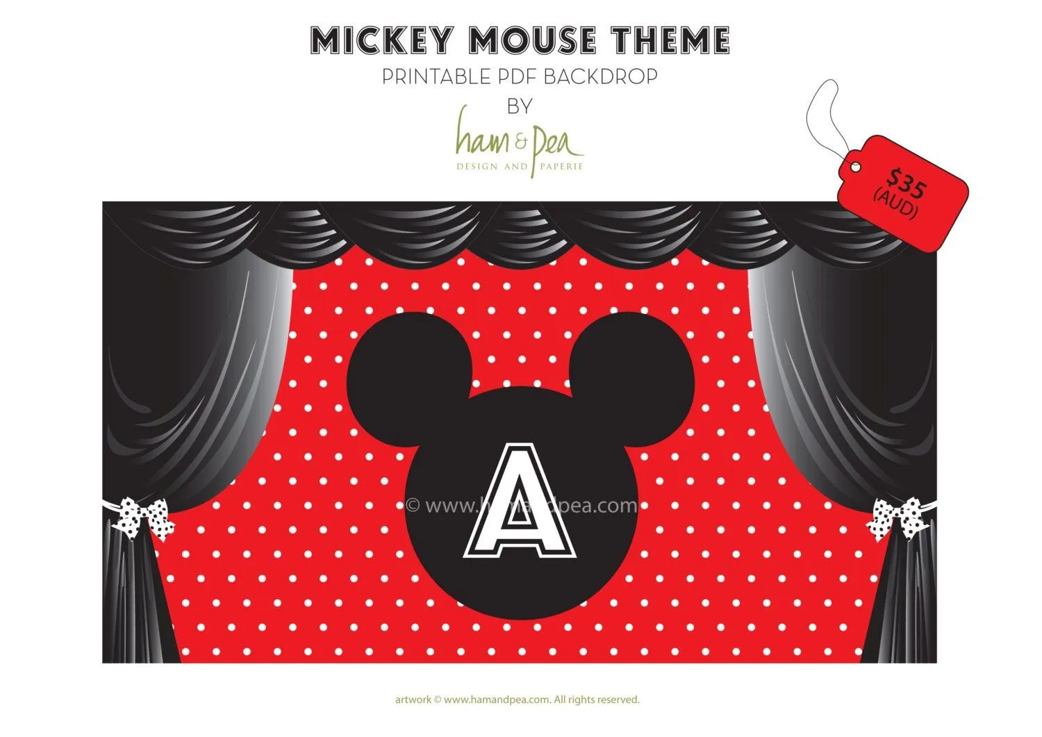 Mickey Mouse Theme backdrop printable file by hamandpea on Etsy