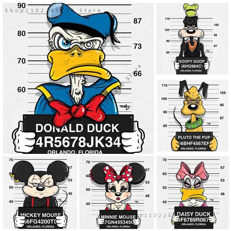 Mickey Mouse With Minnie Donald Duck Pluto In Prison Canvas Painting Poster Prints Funny Anime Wall Art Pictures Home Decor - Painting & Calligraphy - AliExpress