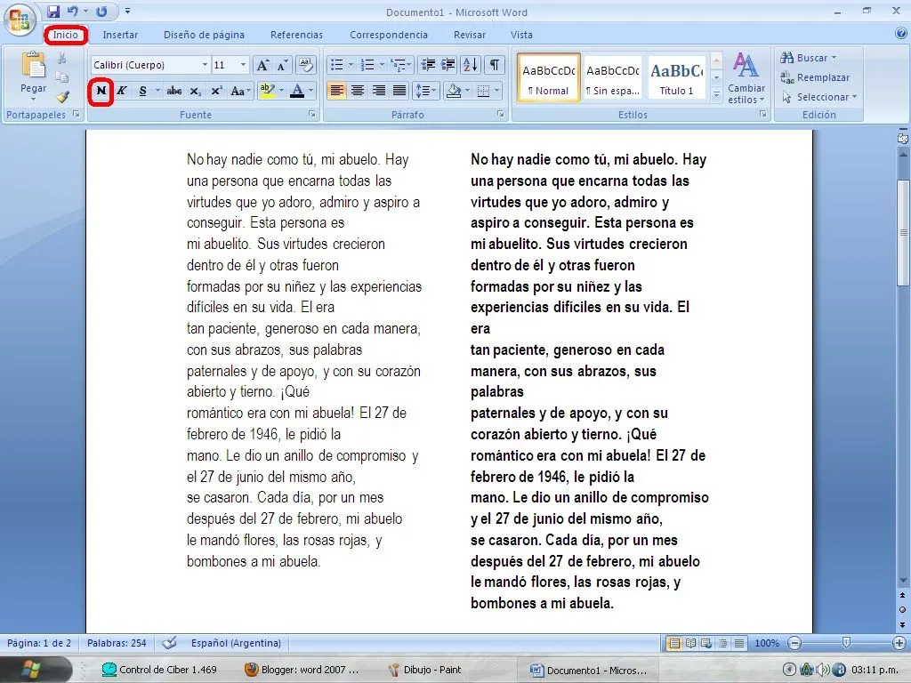 microsoft word 2007: Ficha inicio de microsoft word 2007