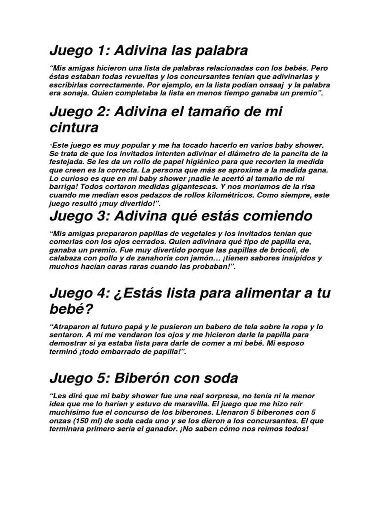 Microsoft Word - Juegos Baby Shower | PDF | Ocio