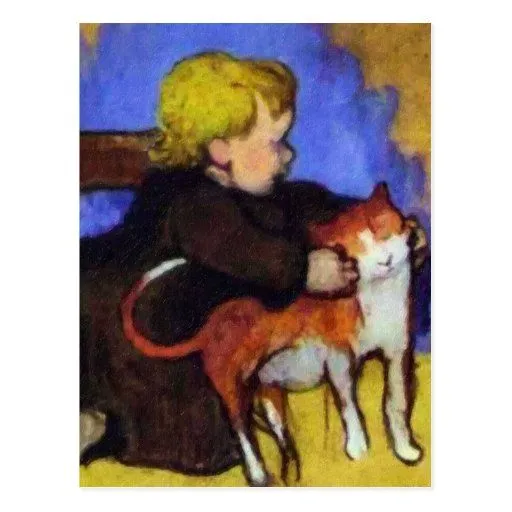 Mimi y su gato de Paul Gauguin Tarjetas Postales de Zazzle.