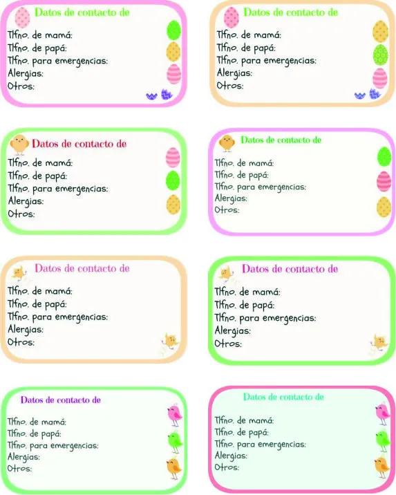 MIMOSORUM : Imprimibles gratis: Tarjetas personales para niños ...