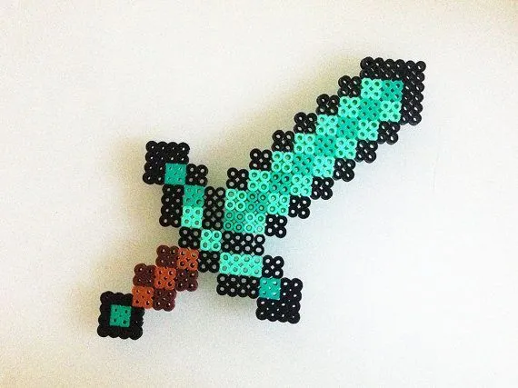 Minecraft Diamond Sword made with Perler Beads