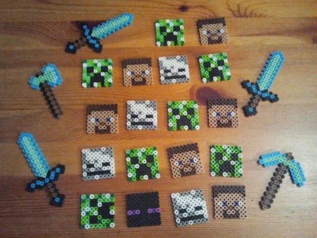 minecraft perler beads: steve, creeper, skeleton, enderman, sword ...