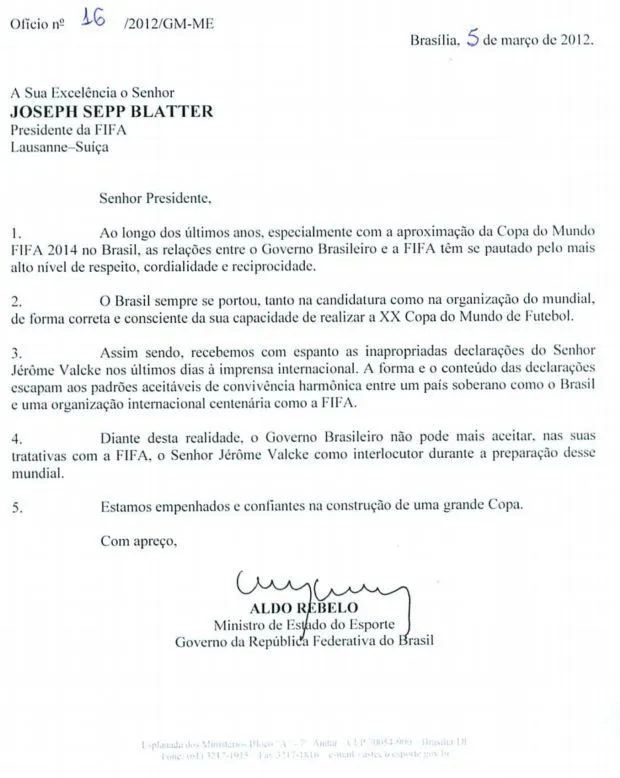 Ministro oficializa pedido de novo interlocutor da Copa de 2014 à ...