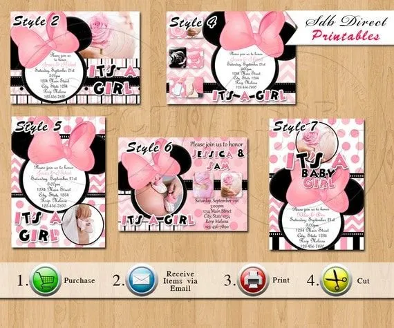 Minnie Mouse Baby Shower Invitation Minnie por YellowFieldsDesigns