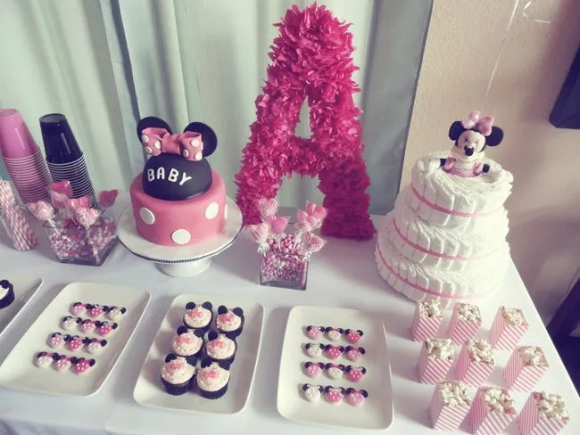 minnie mouse baby shower pink dessert table kids birthday party ...