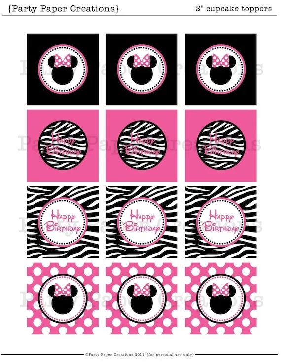 Minnie Mouse Birthday Cupcake Toppers Hot by partypapercreations