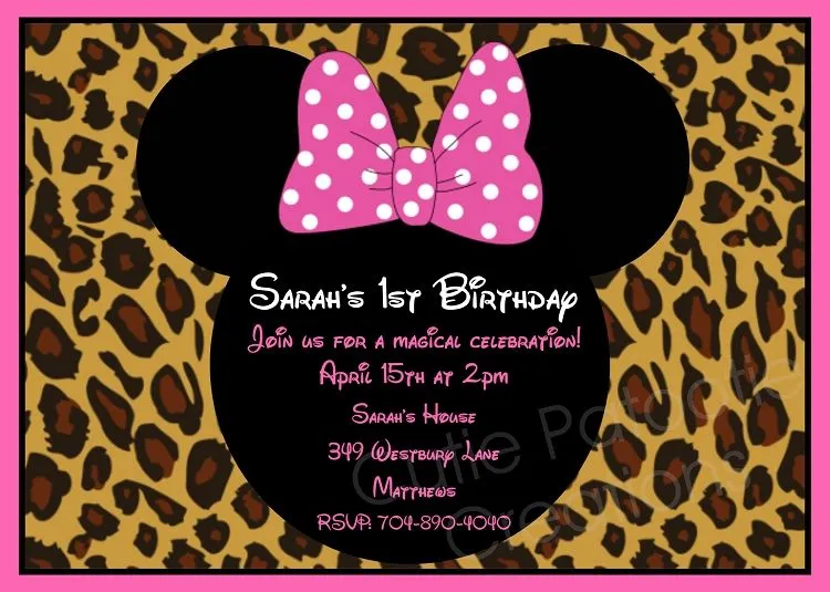 Minnie Mouse Birthday Invitation - Printable - Leopard Animal Print