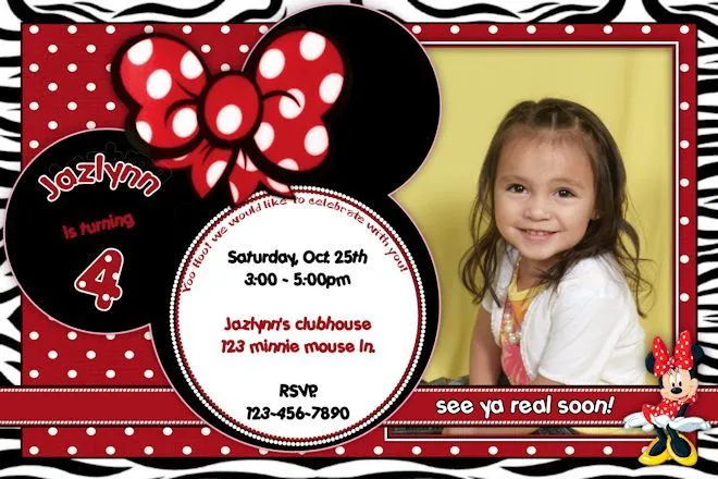 Minnie Mouse Birthday Invitations, #5 - 4x6 or 5x7 from ...
