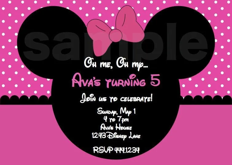 Minnie Mouse Birthday INVITATIONS Hot Pink by poshtique on Etsy