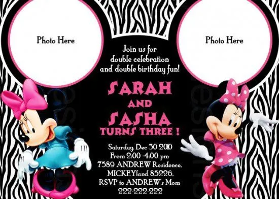 Minnie Mouse Birthday Party Photo Invitation - Zebra Print ...