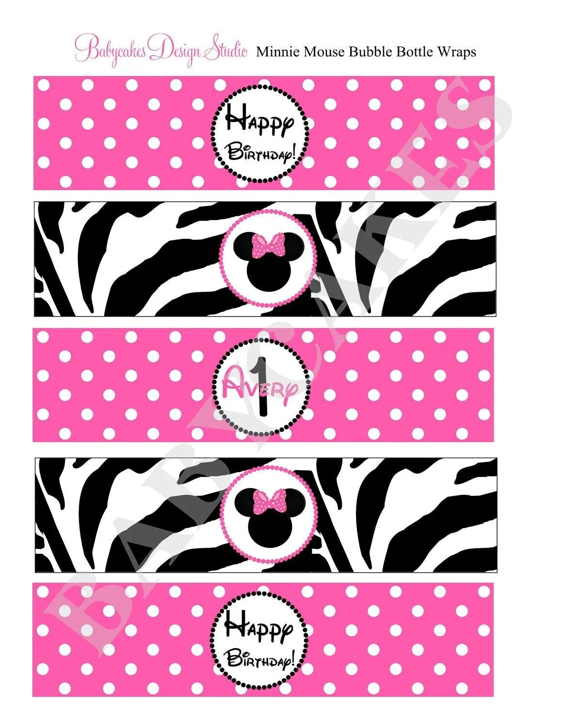 Minnie Mouse Bubble Bottle Wraps Zebra Print DIY by jcbabycakes