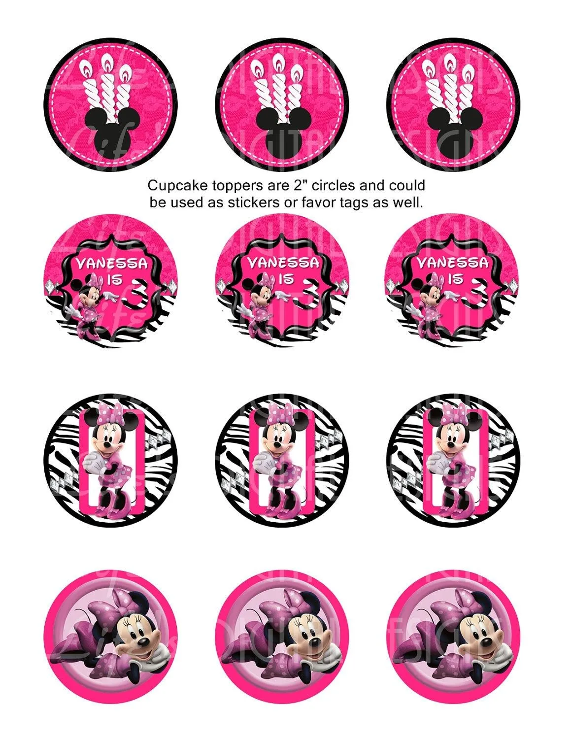 Minnie Mouse Cupcake Toppers 2 Hot Pink and by LifesDigitalDesigns