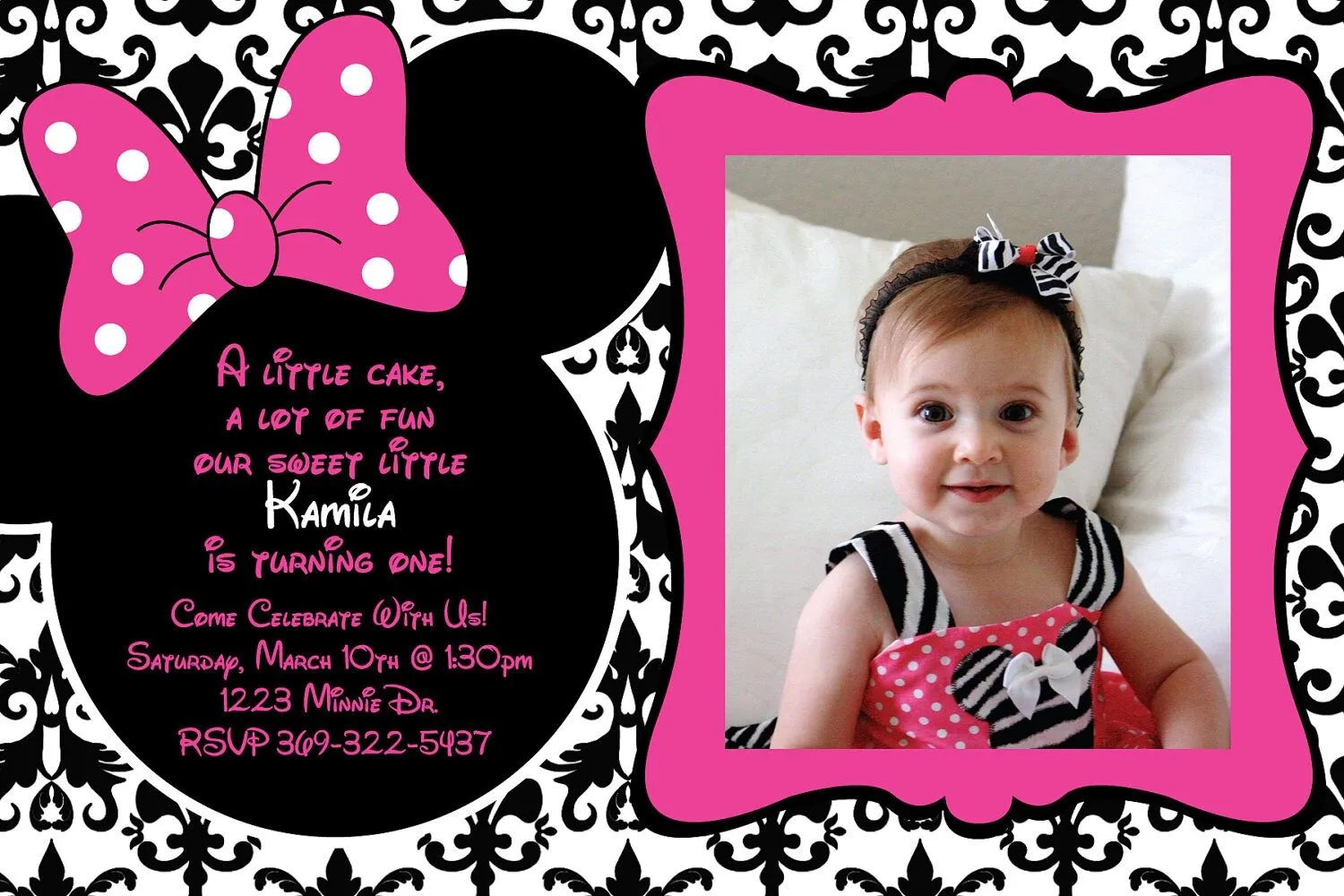 Minnie Mouse Damask background Birthday by HeathersCreations11