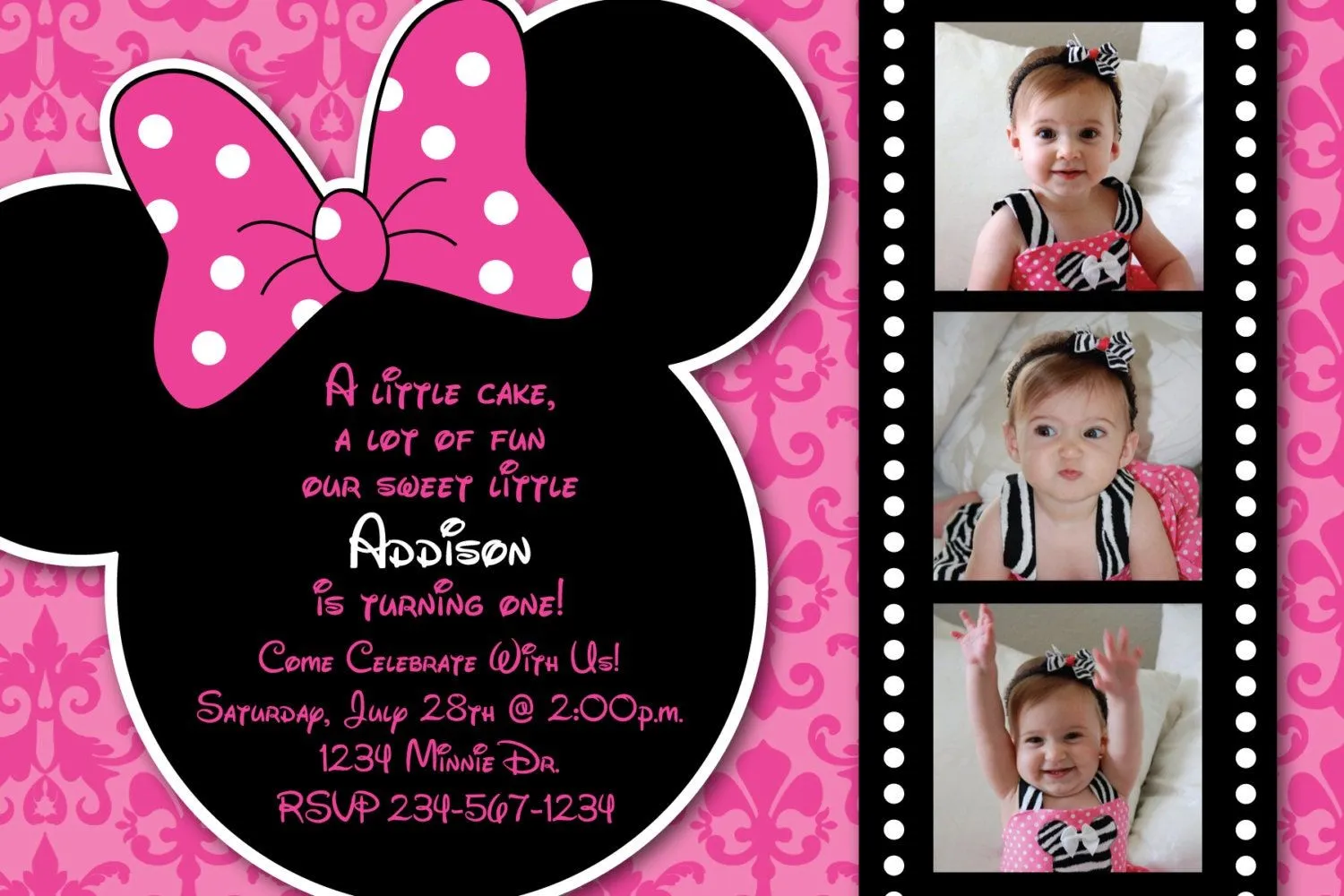 Minnie Mouse Damask background Birthday by HeathersCreations11