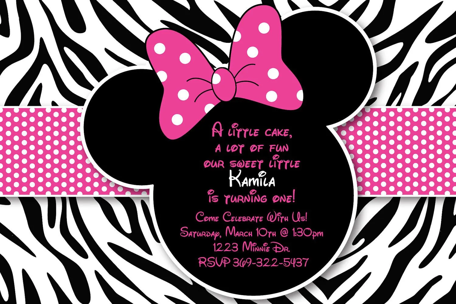 Minnie Mouse Zebra Birthday Party Custom by HeathersCreations11