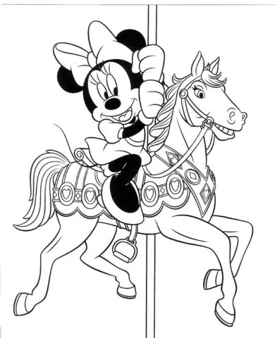 Minnie On A Toy Horse coloring page | Super Coloring