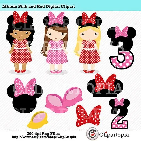 Minnie rosa y rojo digital clipart / Minnie Fiesta por ClipArtopia