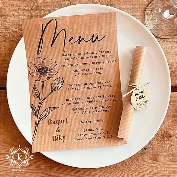 Minuta - Menú Kraft Pergamino Personalizado - Tarjetas Kraft