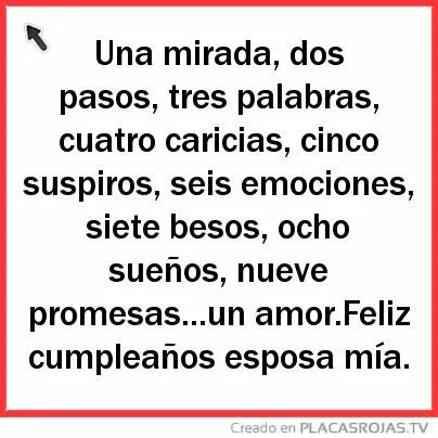 Una mirada, dos pasos, tres palabras, cuatro caricias, cinco ...