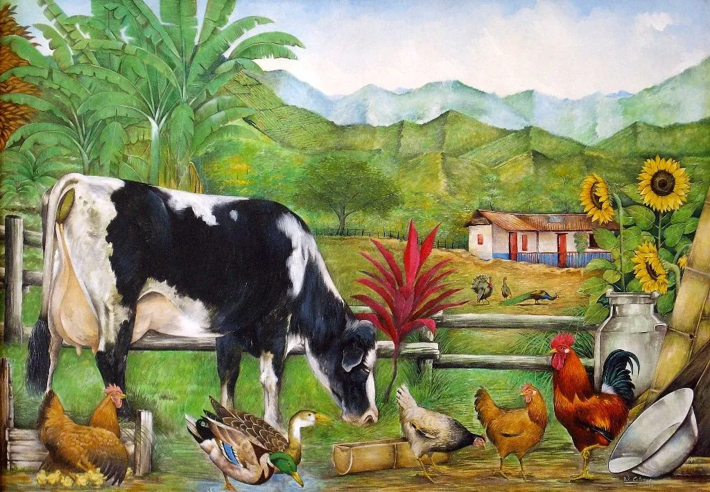 Mirarte Galeria: FINCA CON ANIMALES VACAS GALLINAS Y PATO