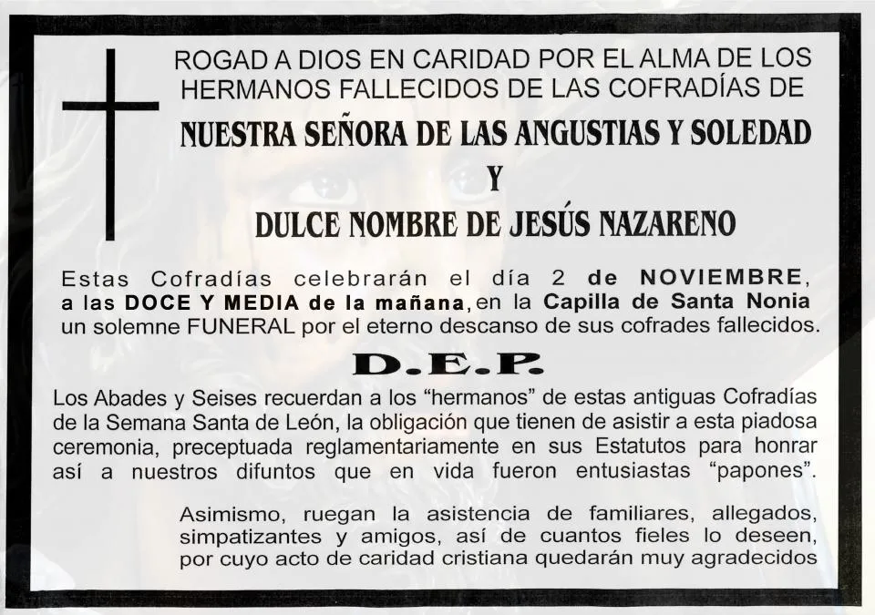 Misa de Fieles Difuntos: Cofradía del Dulce Nombre de Jesús Nazareno