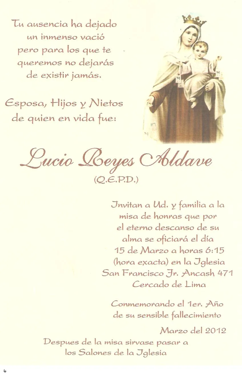 Misa de honras invitación - Imagui