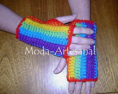 mitones guantes sin dedos. multicolor tejido crochet gorro ...