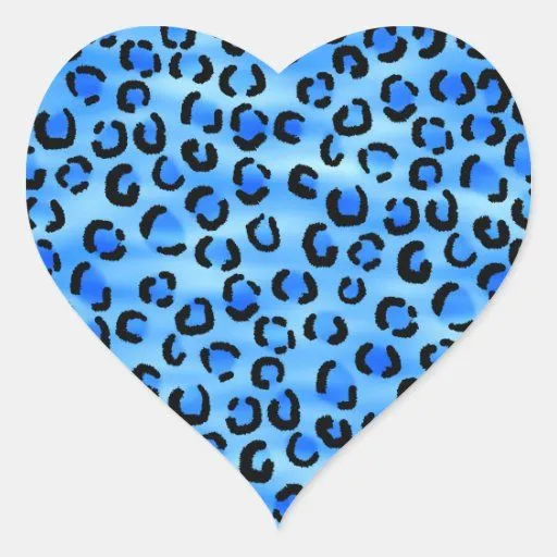 Modelo azul del estampado leopardo calcomanías corazones | Zazzle