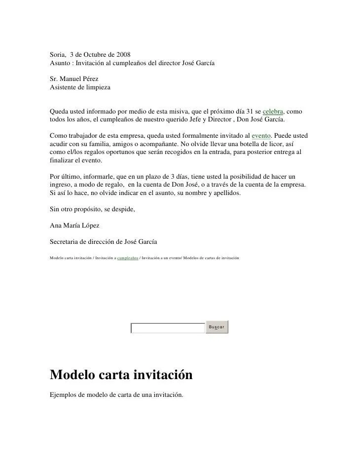 Modelo carta invitación