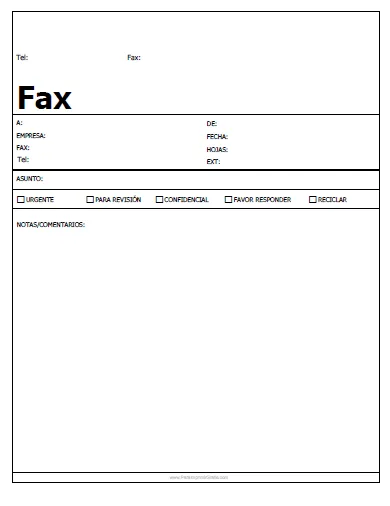 Modelo de Fax - Para Imprimir Gratis - ParaImprimirGratis.