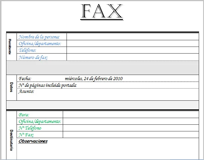 Modelo Fax plantilla