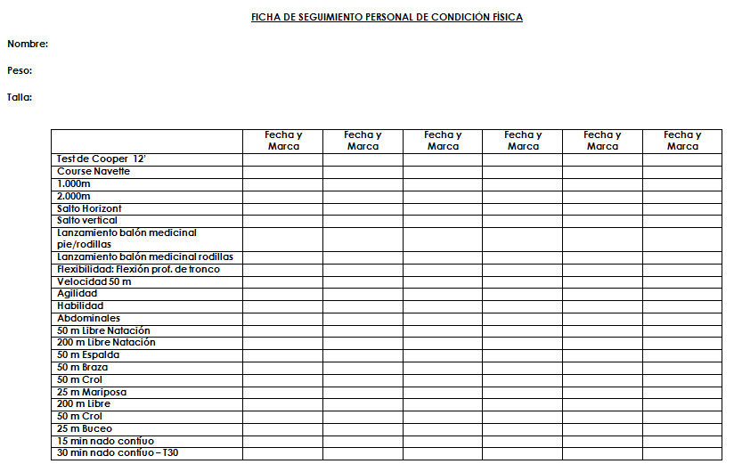 Modelo Ficha Seguimiento Personal de Condición Física - Modelos ...