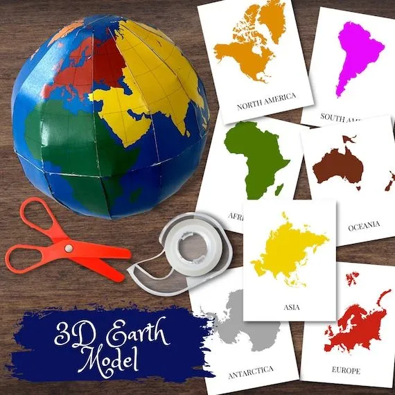 Modelo de globo terráqueo 3D con continentes de colores - Etsy México