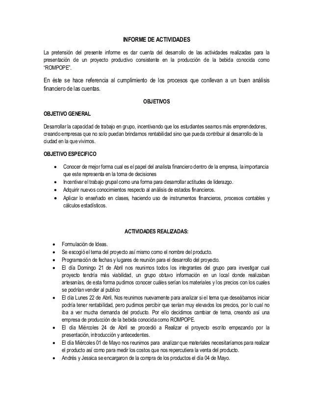 Modelo de informe de actividades