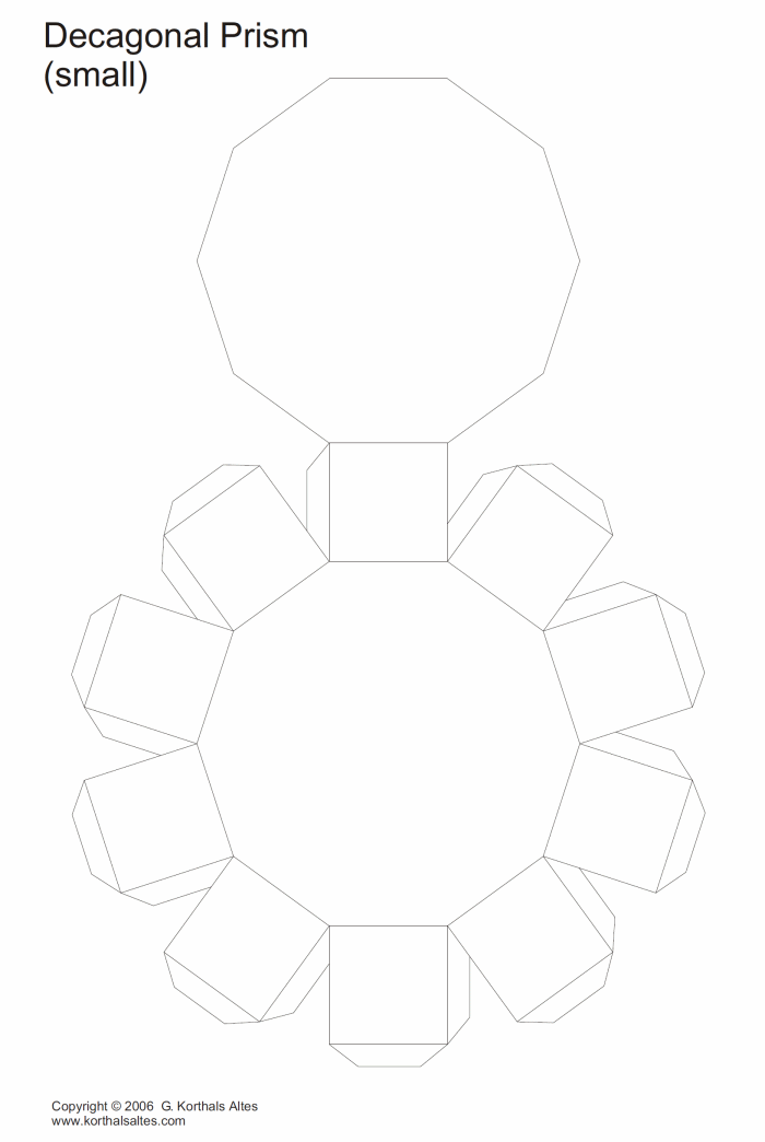 Modelo de papel de un prisma decagonal