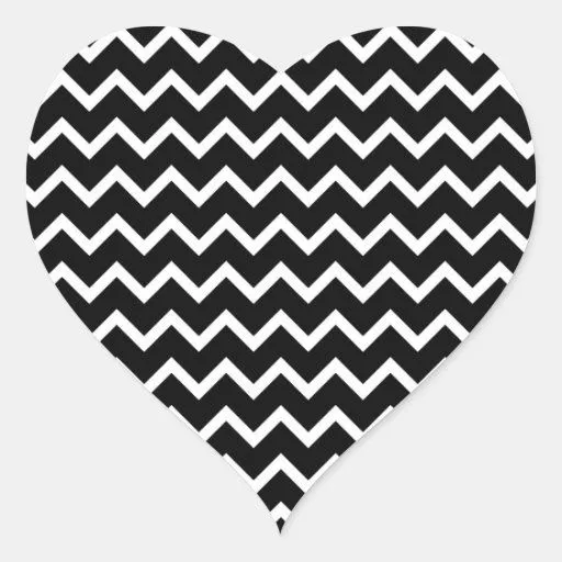 Modelo de zigzag blanco y negro calcomania corazon | Zazzle