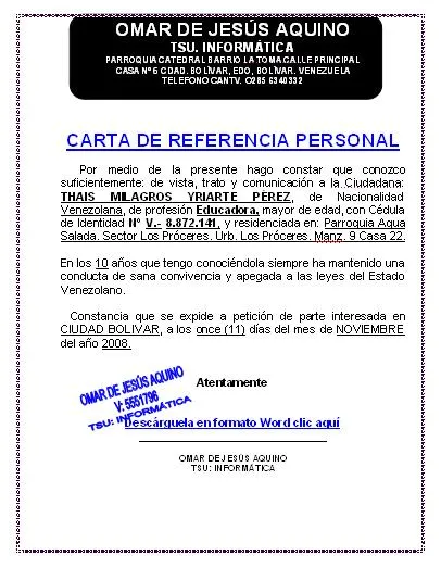 Modelos De Cartas De Referencia Personal En Venezuela