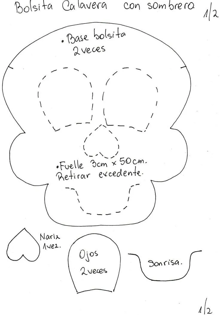 Molde bolsita calavera con sombrero 1/2. Imprimir en tamaño carta. |  Apliques de halloween, Patrones de bordado de navidad, Almohadas de  halloween