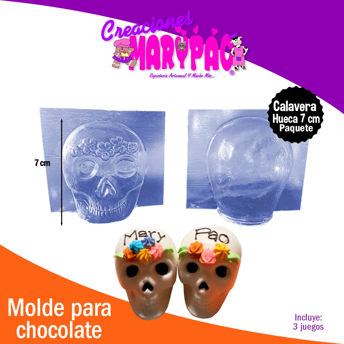 Molde Calavera Hueca 7 cm Chocolate Halloween Dia de Muertos – Creaciones  Marypao