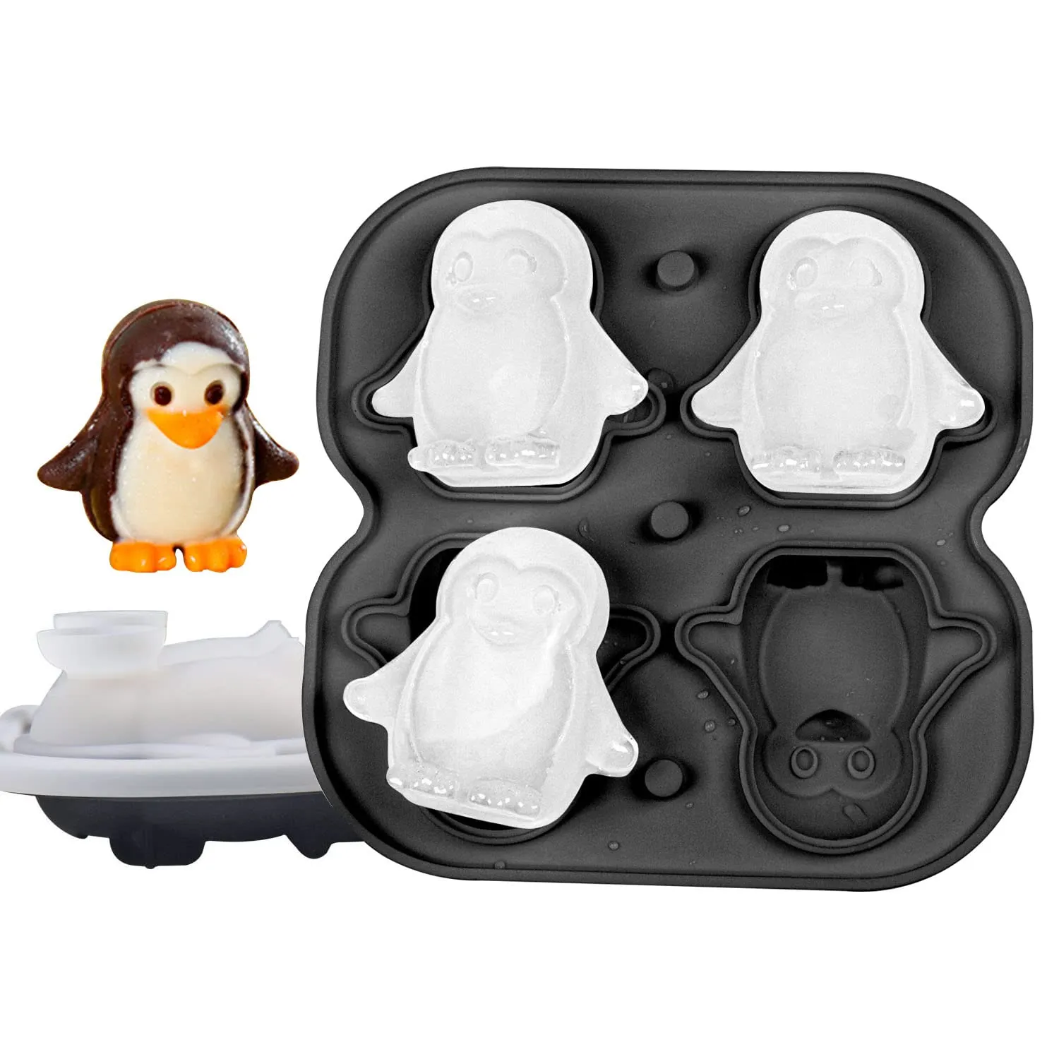 Molde para cubitos de hielo de pingüino, bandeja para cubitos de hielo, forma divertida, hace 4