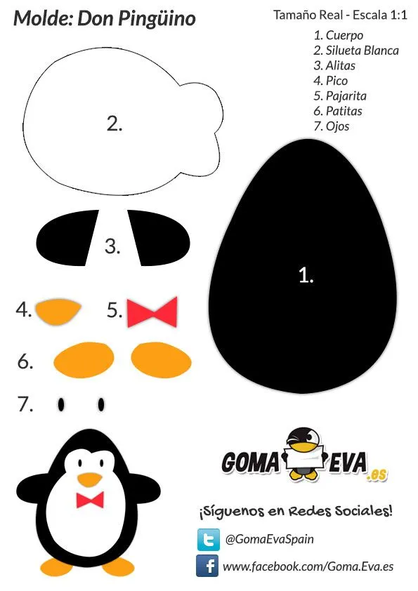 Molde Fofucha Don Pingüino | Free printable crafts, Felt crafts, Paper piecing patterns