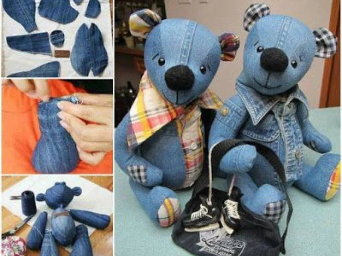 Molde Y Modelo De Oso De Peluche Hecho Con Jeans